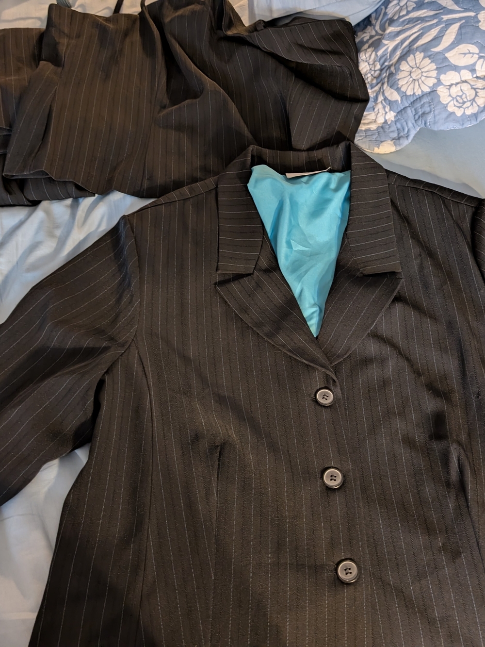 Vanity Fair Black Pantsuit With Blue And Black Pinstripes Size XL